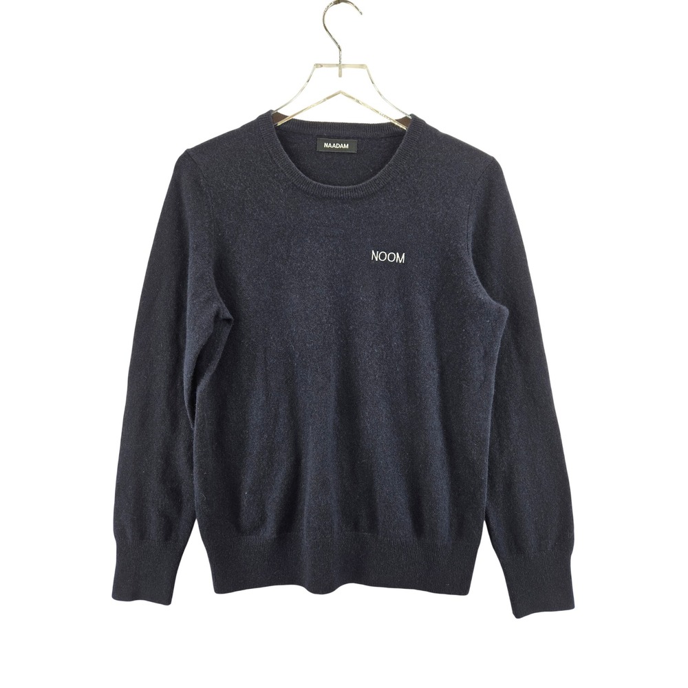 Naadam Womens 100% Cashmere Crewneck Sweater Navy Blue Noom Logo Size M Luxury